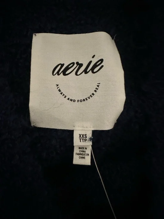 aerie Navy Blue Fuzzy V-Neck Sweater - Picture 3 of 4